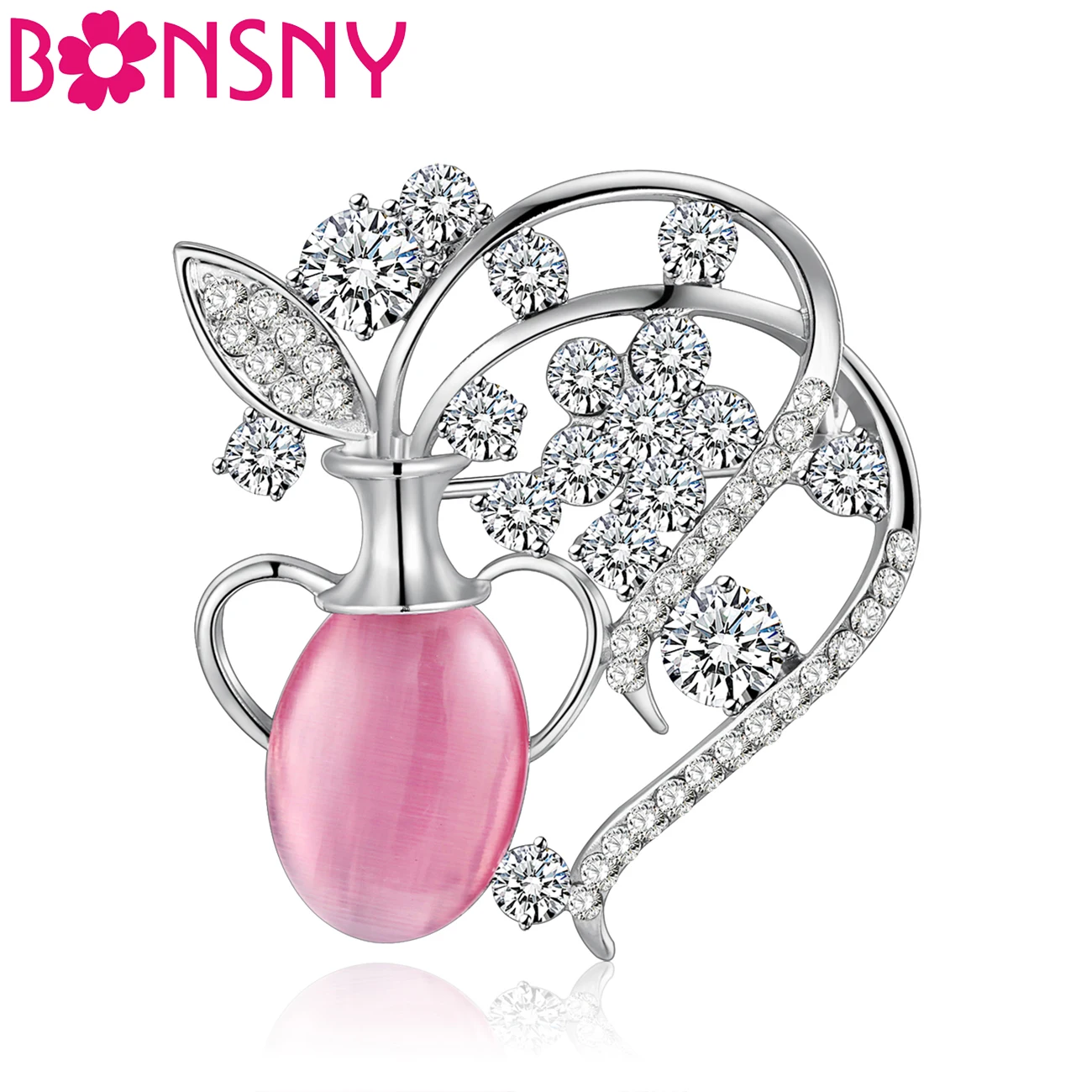 Bonsny Crystal Alloy Flower Vase Brooch For Women Opal Brooches Pin Collar Scarf Decoration New Fashion Jewelry Accessories | Украшения и