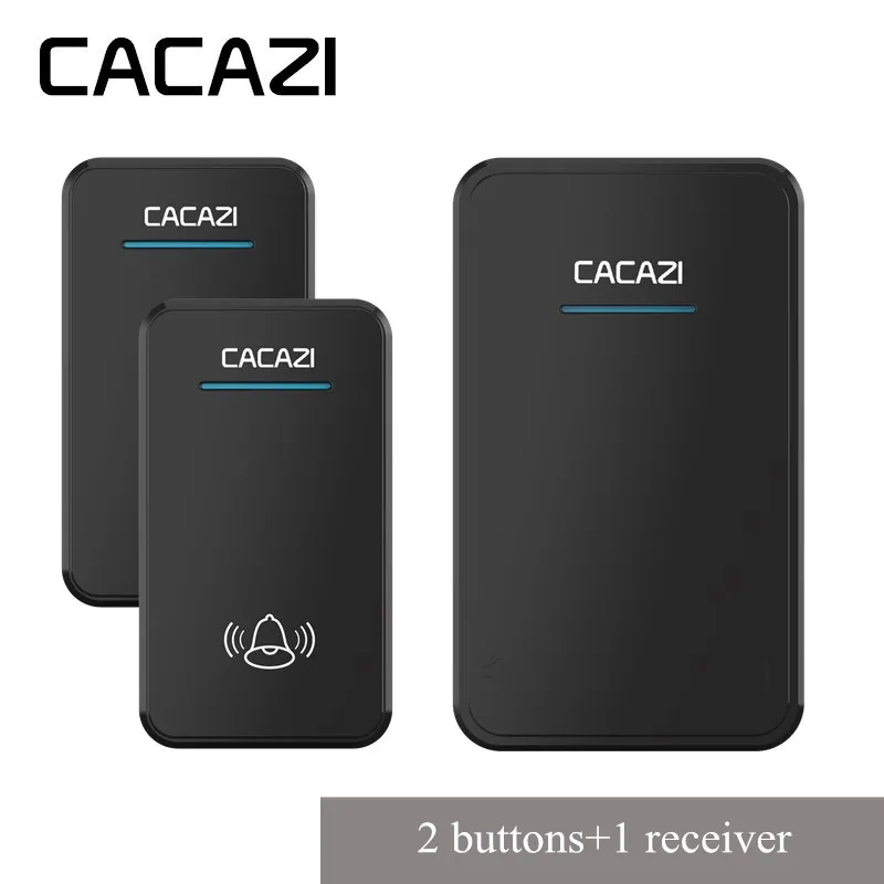 CACAZI Wireless Waterproof Doorbell 300M Remote Battery Button LED Light Home Cordless Bell EU Plug Receiver