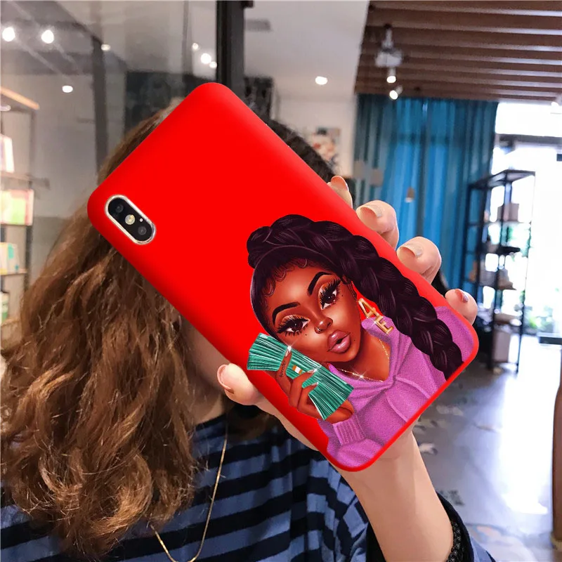 Funny Black Head Girl Phone Case Make Money Not Friends Women For iPhone 11Pro Max X XR XS 8 7 6s Plus Candy Red Silicone Cover