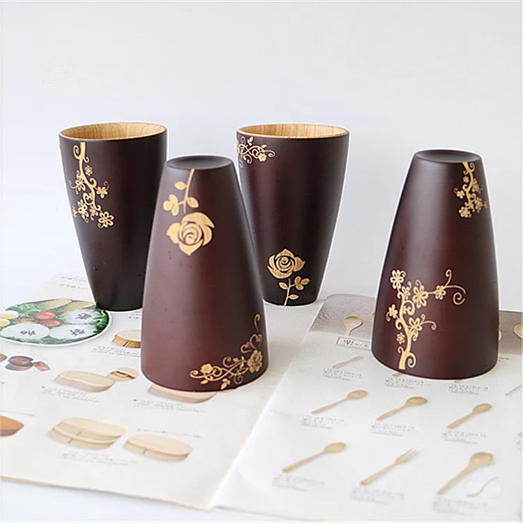 Деревянная чашка ручной работы Кофе Чай пиво сок молочный напиток cupwood Кофе чашки Чай Drinkware тяга цветок