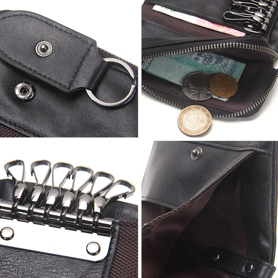 Key Organizer Key Case Key Purse Key Holder Coin Purse Genuine Leather Men Key Wallet Small Male Purse with Coin Pocket Key Holder Man Pouch Housekeeper Keyring
