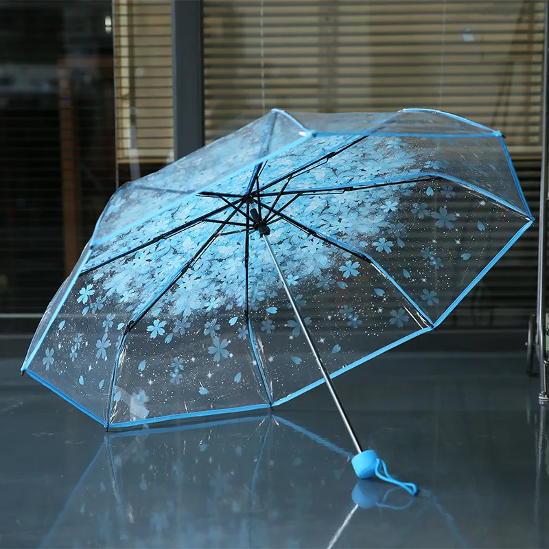 2016 fashion women sakura transparent plastic rain umbrella ladies