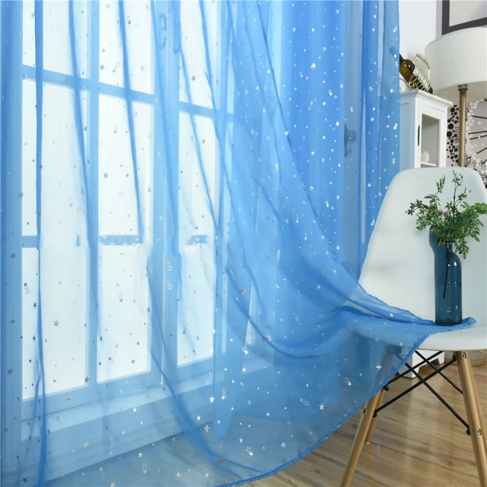 Прозрачные Занавески Из вуали для гостиной, с серебряными звездами, с тиснением, для детской комнаты, нежные, французские, на окно, терилен, Cortinas P234C