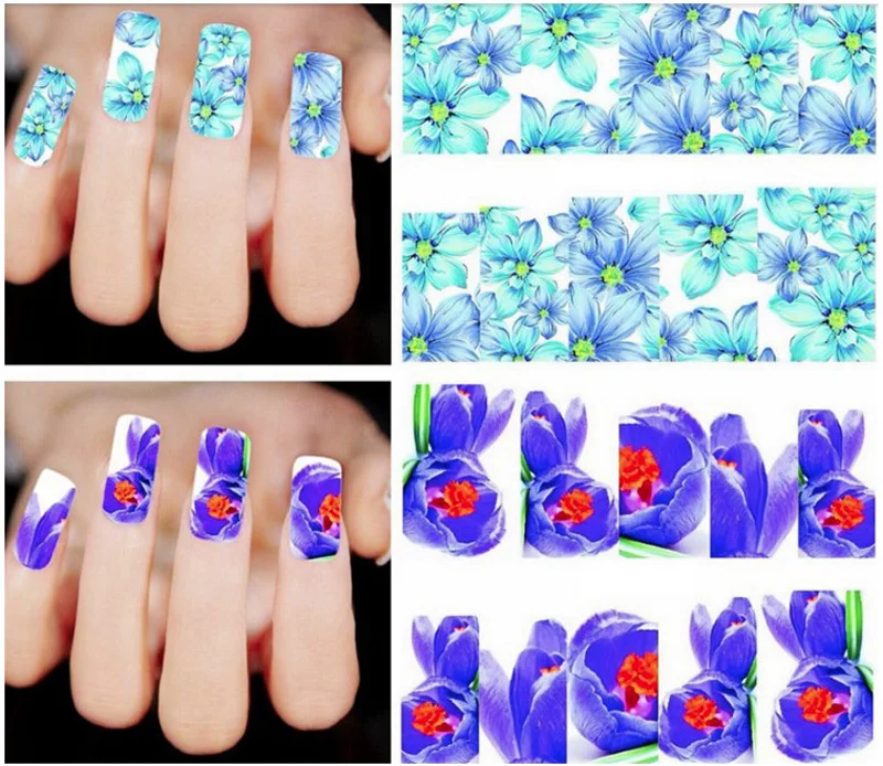 Bittb 50pcs/set Flower Nail Stickers Decals Slider Wraps For Nails Art Decor Manicure Water Transfer Sticker Tips