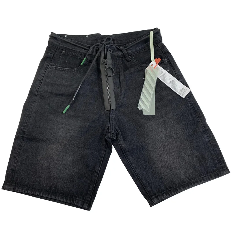 

2019 Summer New Cotton Denim Shorts Men Jeans Bermuda Pocket Knee-Length Solid black Scratch Male Short Trousers Plus Size 27-33