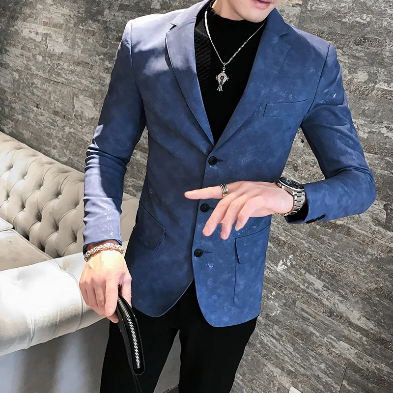 

2019 Autumn Terno Masculino Korean Suit Coat Slim Fit Blazer Hombre PU Leather Jacket Fashion Prom Blazers For Men Men Business