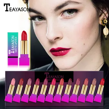 

Brand 12pcs/Set 12 Colors Waterproof Pigments Red Matte Lipstick Healthy Moisturizer Smooth Velvet Nude Lipstick Kits Cosmetics