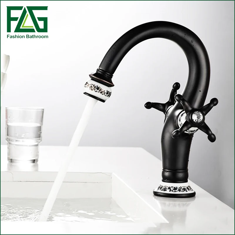 FLG Newest Traditional Design Solid Brass Bathroom Faucet Tall Black