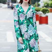 Новое поступление осенняя одежда Женская мода Длинный рукав однобортный жакет Элегантный принт облегающее тонкое винтажное пальто