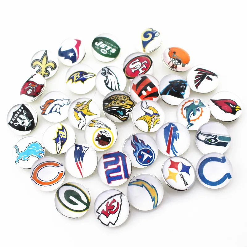 Mixs 32 шт./лот, кнопки для спортивной футбольной команды, стеклянные оснастки, Подвески, подходят 18 мм, сделай сам, имбирный браслет, сменные кнопки, ювелирные изделия - Окраска металла: NFL-2