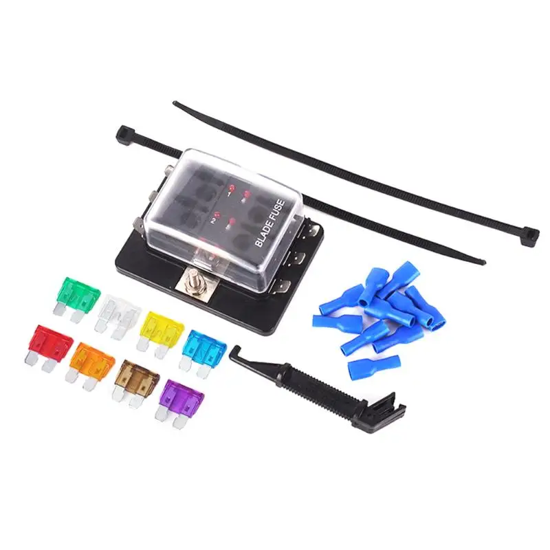 

6 Way Circuit Auto Fuse Box Block Holder With LED 10PCS Terminal Standard ATO ATC Blade Heat Resistance