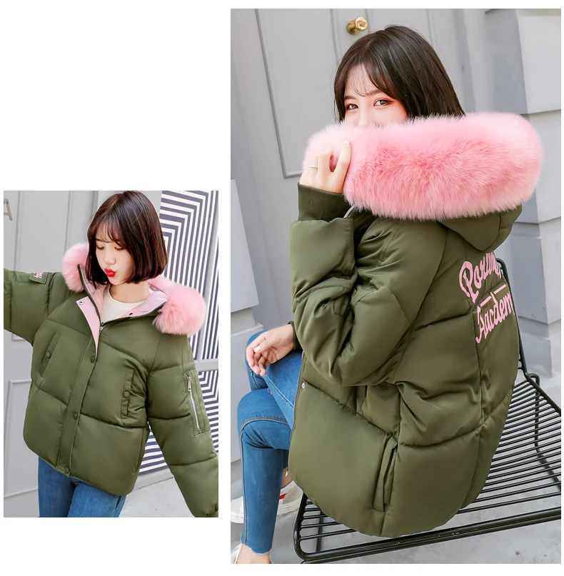 Новое поступление, зимняя женская куртка с меховым капюшоном, корейский стиль, женская верхняя одежда, куртки, пальто с хлопковой подкладкой