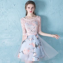 Новое Дешевое женское кружевное короткое платье для выпускного вечера с розовым топом es сексуальное платье для выпускного вечера Тюлевое сатиновое вечернее платье с принтом robe de soriee