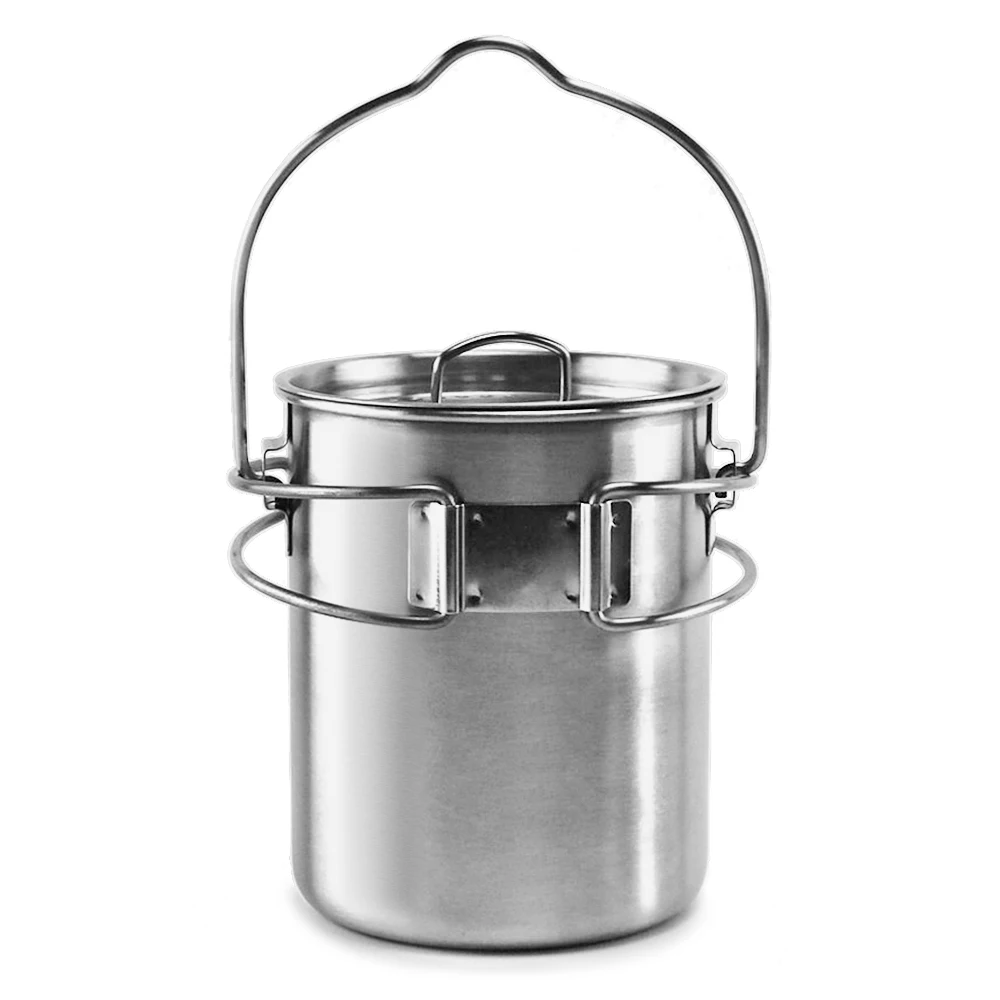 Portable Outdoor Stainless Steel Camping Mug Water Cup with Foldable Handle Outdoor Tableware Camping Hiking