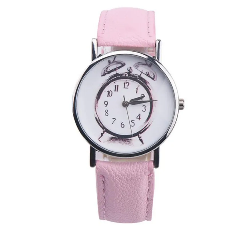 Fashion Women Leather Alarm clock printing Analog Quartz Vogue Wrist Watch Casual Watch Clock Montre Femme #2AP26 (2)