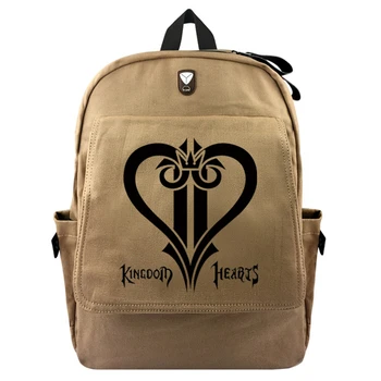 

Game Kingdom Hearts Khaki Canvas Zip Backpack School Bag Shoulder Bag Boys Girls Casual Packsack Laptop Bag Student Rucksack