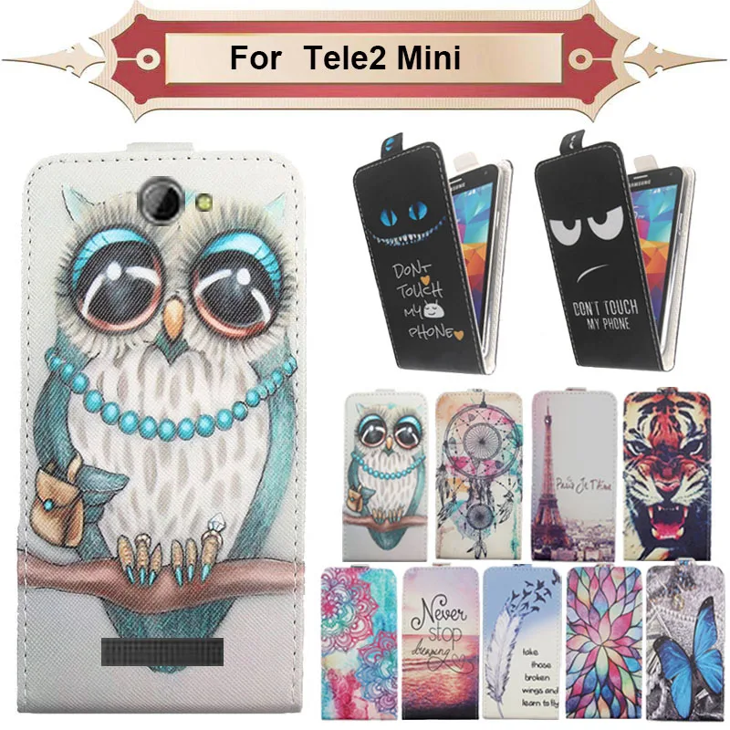 

Top Selling 11 Colors Cartoon Pattern Up and Down Flip PU Leather Case For Tele2 Mini