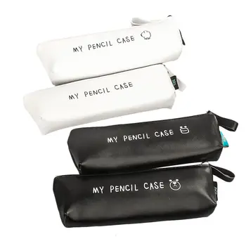 

ISKYBOB 1Pc Leather Zipper Pen Pencil Case Bag Cosmetic Storage Bag Pouch Stationery Cosmetic Purse