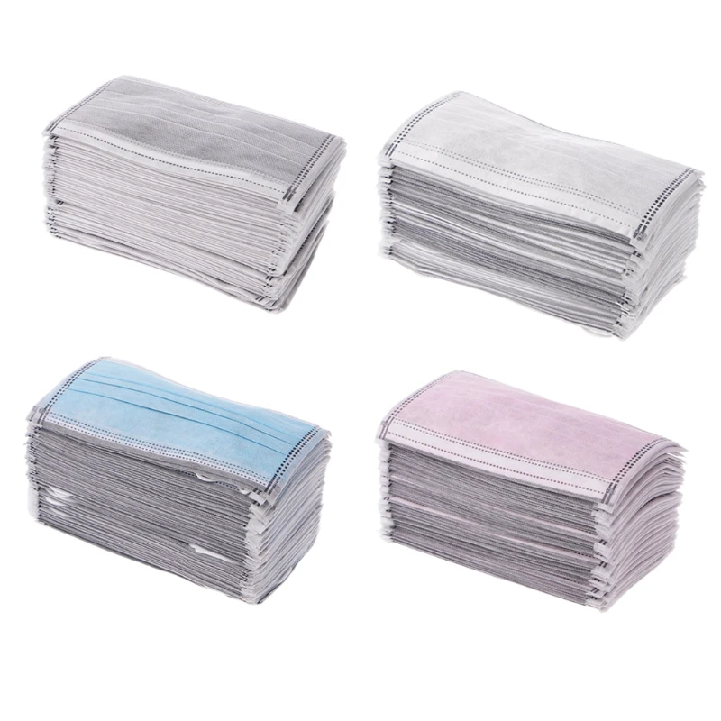 

50 Pcs Disposable Surgical Dust Face Mouth Masks 4 Layers With Activated Carbon Gray/ Pink/ Blue