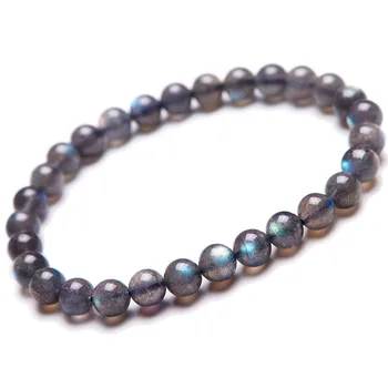 

6mm--9mm Genuine Rainbow Lights Genuine Natural Labradorite Gemstone Stretch Round Crystal Bead Bracelet