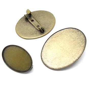 

10pcs Ancient Bronze 18*25 30*40mm Cabochon Cameo Setting Disc Brooch Blank with Back Safety Pin DIY Jewelry Making Wholesale
