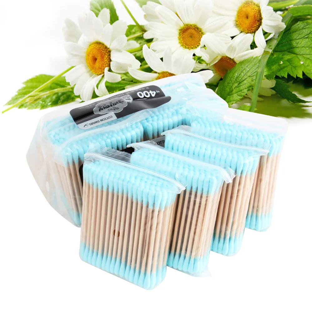 400pcs Double Head Cosmetic Cotton Swab Double Head Ended Clean Cotton Buds Nose Ears Cleaning Health Care Tools
