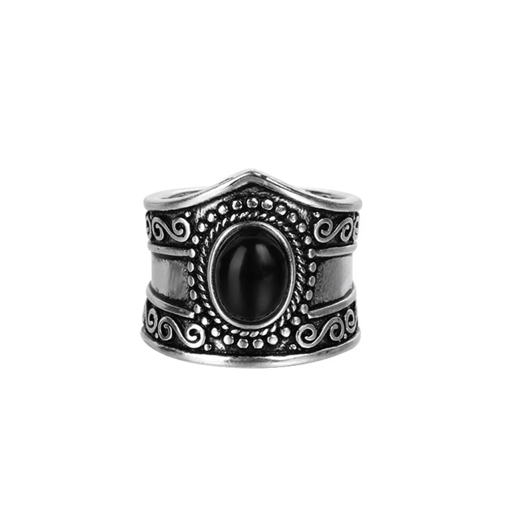 

1PC Women Vintage Antique Ring Tibetan Silver Black Rainbow Moonstone Rings Bohemian Style Charm Natural Rhinestone Jewelry