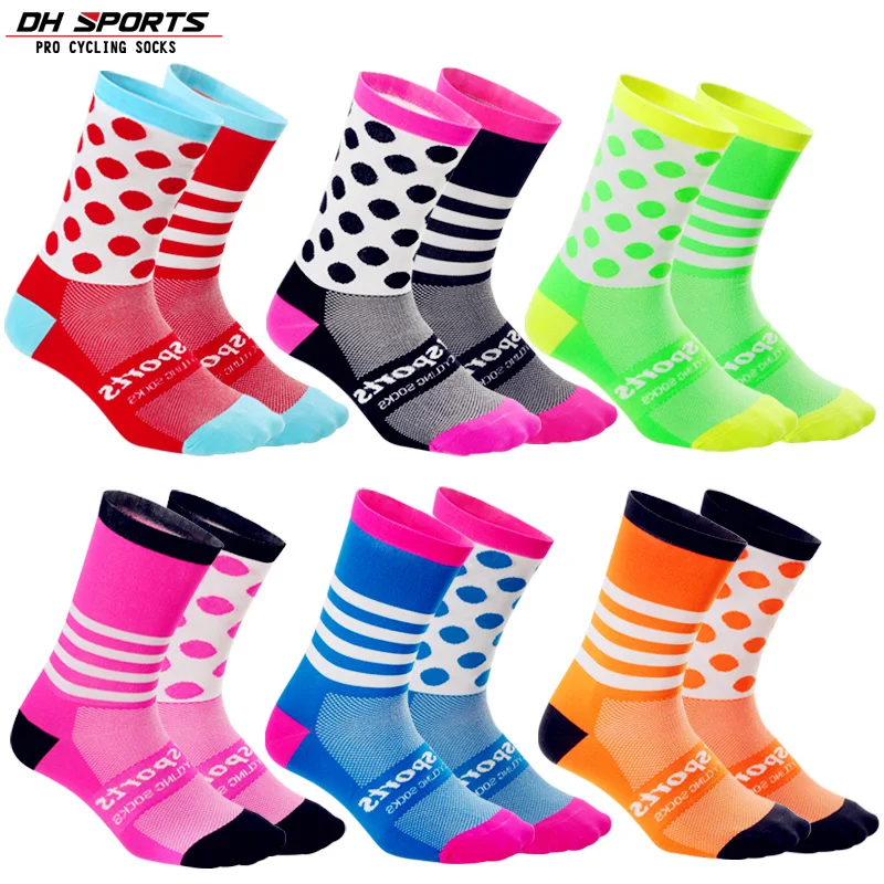 

6 Pairs Outdoor Basketball Bicycle Fishing Socks Professional Cycling Socks Breathable Protect Feet Spots Stripes Sports Socks