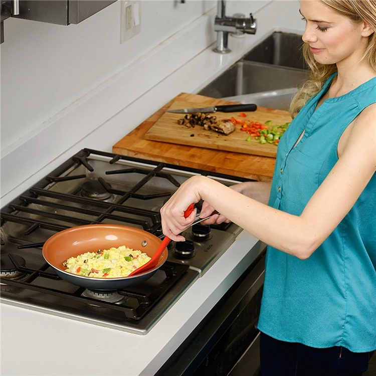 LMETJMA Медь шеф-повар сковородка для жарки индукции с антипригарным покрытием Керамика сковорода Алюминий приготовление пищи Жарка лоток для яиц посуда KC0282