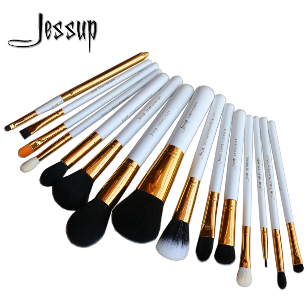 Jessup Pro 15pcs Makeup Brushes Set Powder Foundation Eyeshadow Concealer Eyeliner Lip Brush Tool White Gold