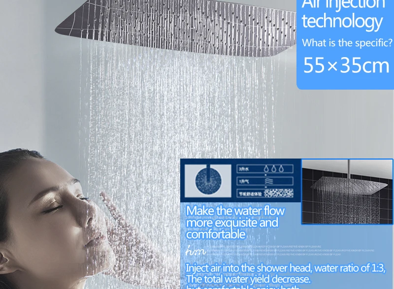 Bathroom Faucets 3555cm Air Pressured Water Saving Shower head Set Brass Chrome Wall Mounted Mixer Controller Shower System (6)