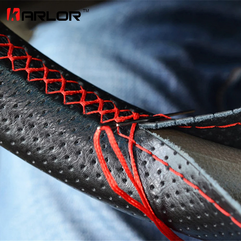 38cm Car Styling Black DIY Car Steering Wheel Cover With Needles and Thread Genuine Artificial leather Car-Styling Accessories 38cm Car Styling Black DIY Car Steering Wheel Cover With Needles and Thread Genuine Artificial leather Car-Styling Accessories