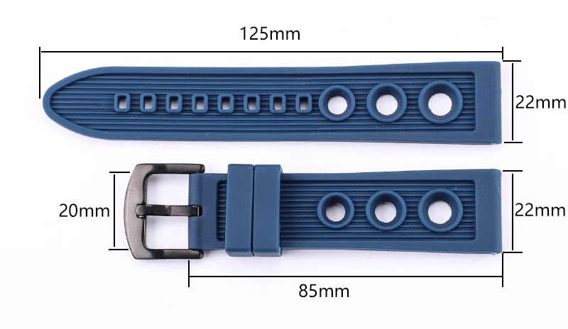 22 мм силиконовый ремешок для часов мужской черный спортивный дайвинг резиновые Ремешки для наручных часов нержавеющая сталь булавки часы с застежкой браслет аксессуары