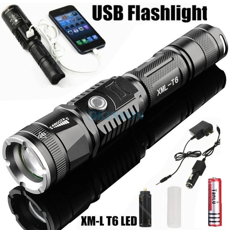 DHL 10PCS T6 Led Torch Range Penlight Phone Usb Charging Flashlight