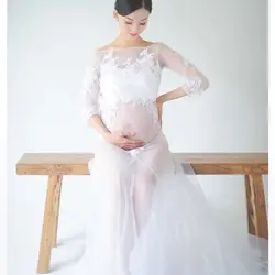 Платья для беременных элегантное платье белое кружевное платье для беременных фото реквизит Королевский стиль платья для беременных