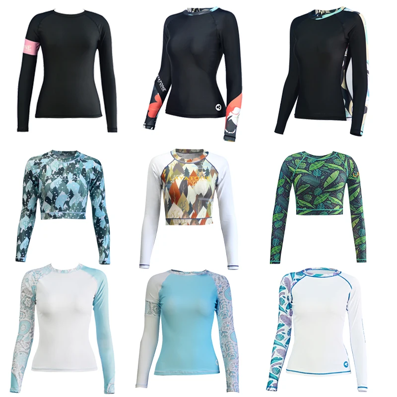 Layatone Rashguard النساء ملابس طويلة الأكمام طفح الحرس تصفح أعلى Colorblock ملابس السباحة الدراجة ركوب الدراجات قمصان UPF50 + الشاطئ ارتداء