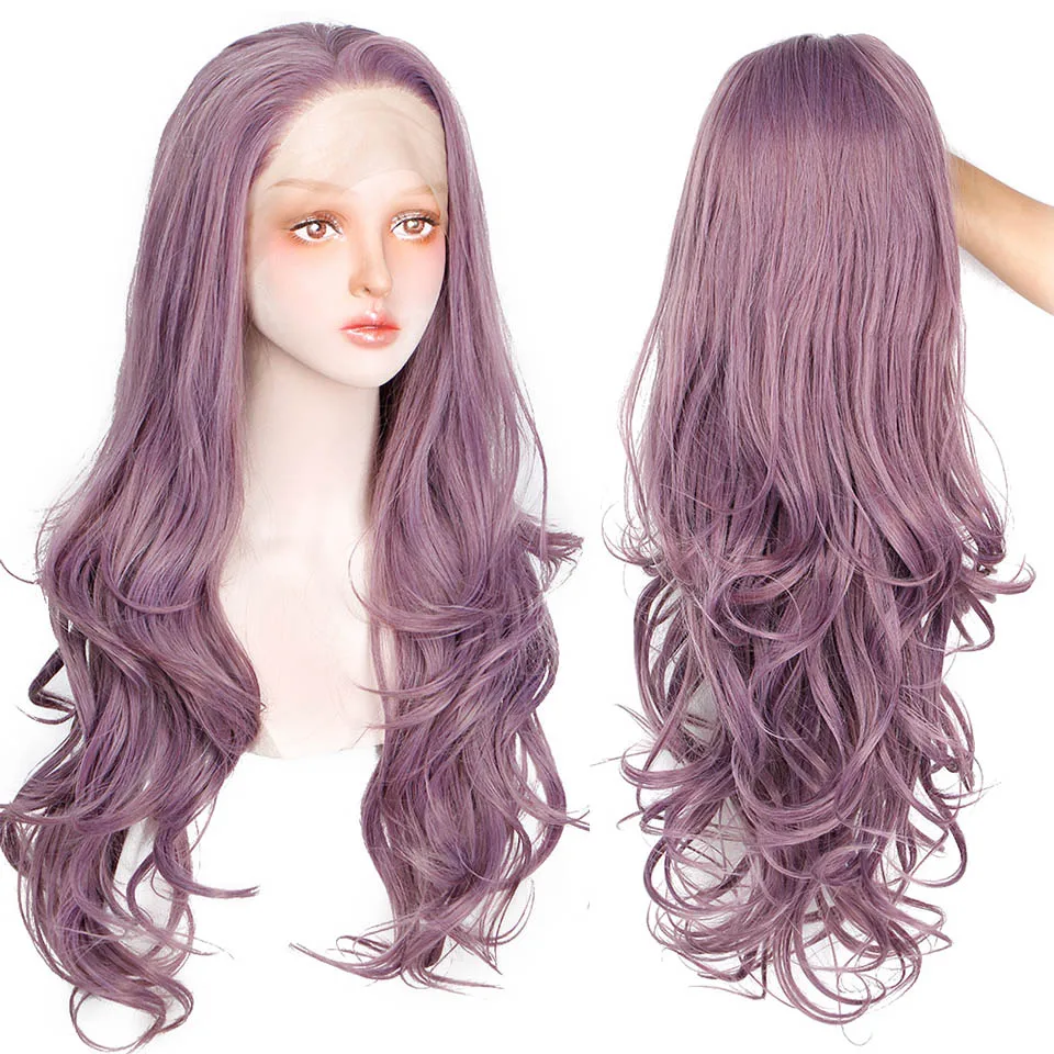 AISI HAIR Synthetic Lace Front Wigs Long Wavy Purple Lace Wig For Black /White Women Wave Pink and Brwon Synthetic Lace Wigs