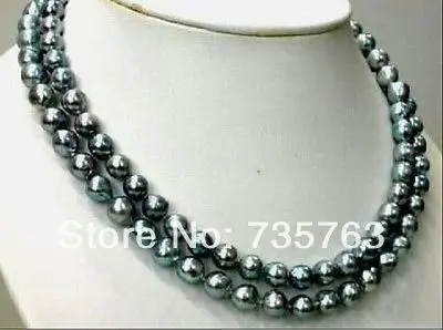 

xiuli 001251 2 STRAND REAL 9-10 MM TAHITIAN BLACK PEARL NECKLACE