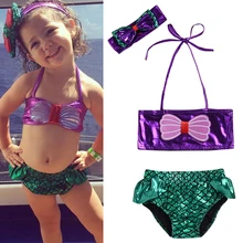 Новинка года; бикини для маленьких девочек; купальный костюм с русалочкой; купальный костюм; пляжный костюм для плавания; комплект из двух предметов для девочек