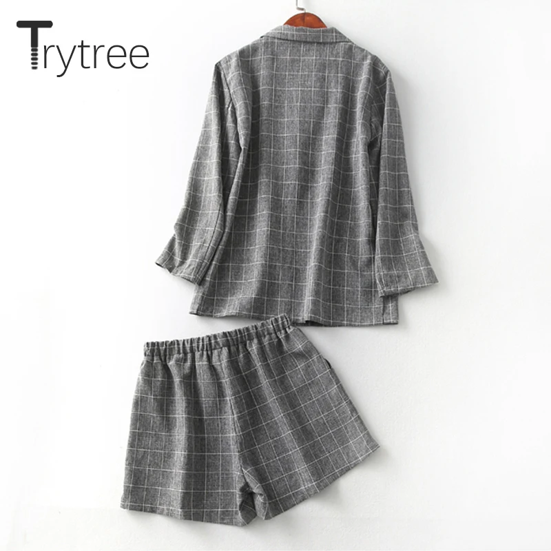 Trytree Женский комплект из двух предметов офисный топ и шорты клетчатый Топ женский