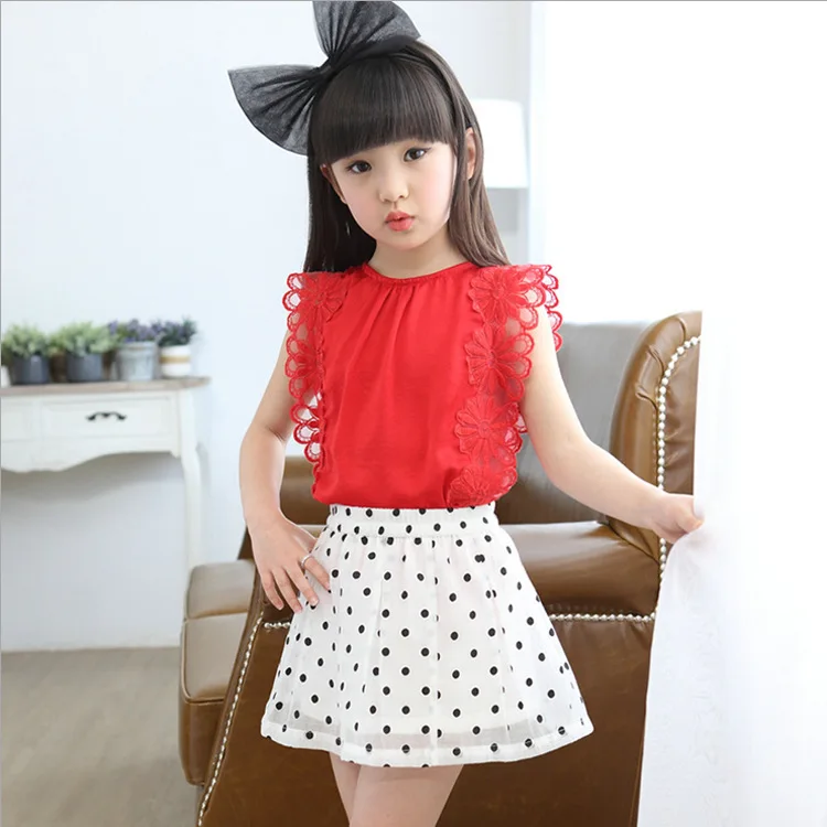 

2019 new Summer Dress Chiffon Kids Clothes Sleeveless shirt+Dot Short skirt 2-3-4-5-6-7 Baby Girl Clothes