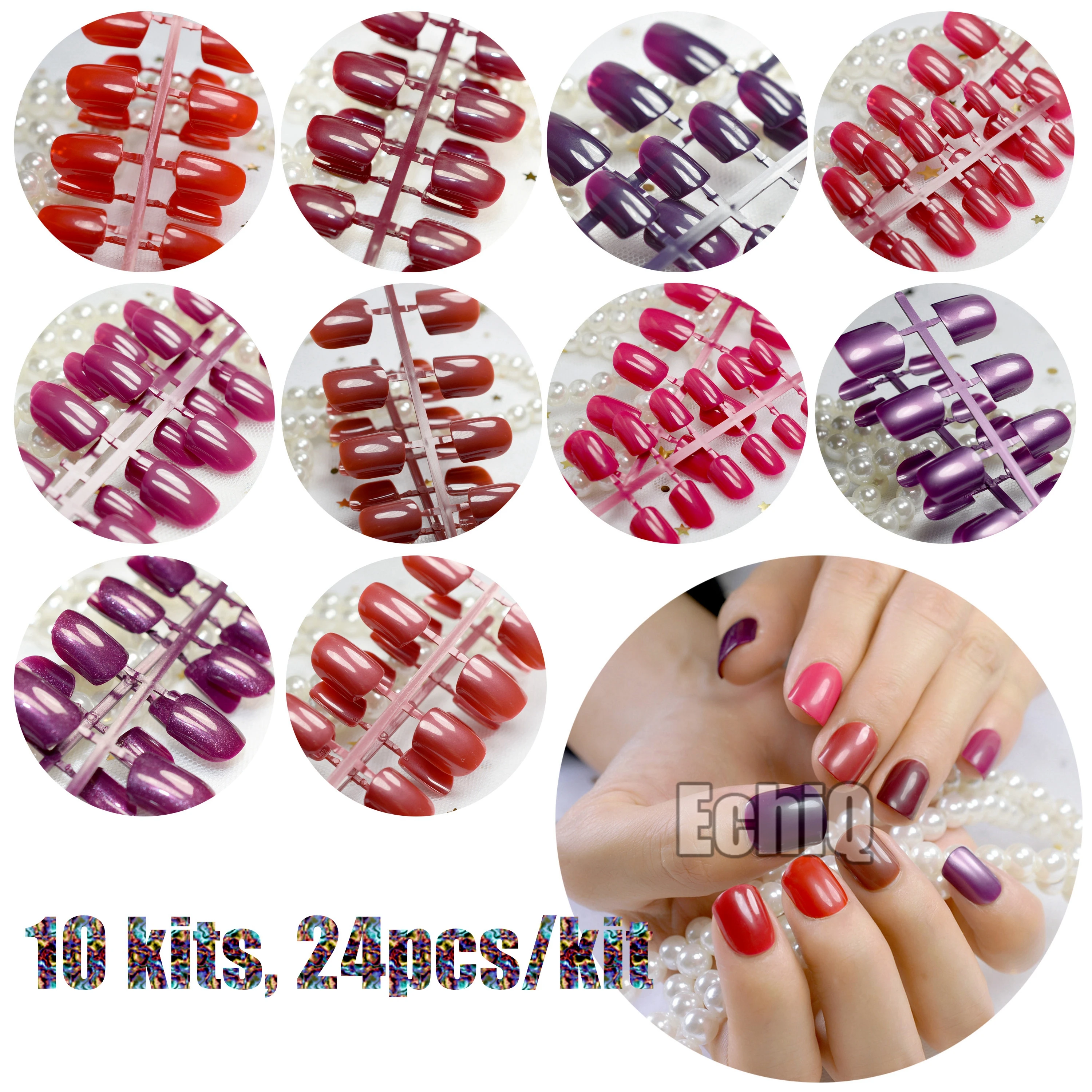 Buy 10 Kits Candy Pure Color Acrylic Nail Tips Short