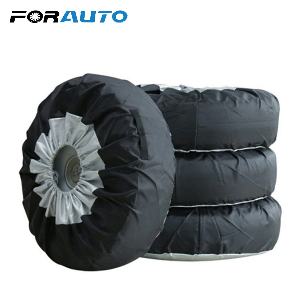 

4Pcs/Set Car Spare Tyre Cover Sun Shade Size S/L Black Silvering Adjustable Oxford Waterproof Auto Enclosed Tire Pouch Bag