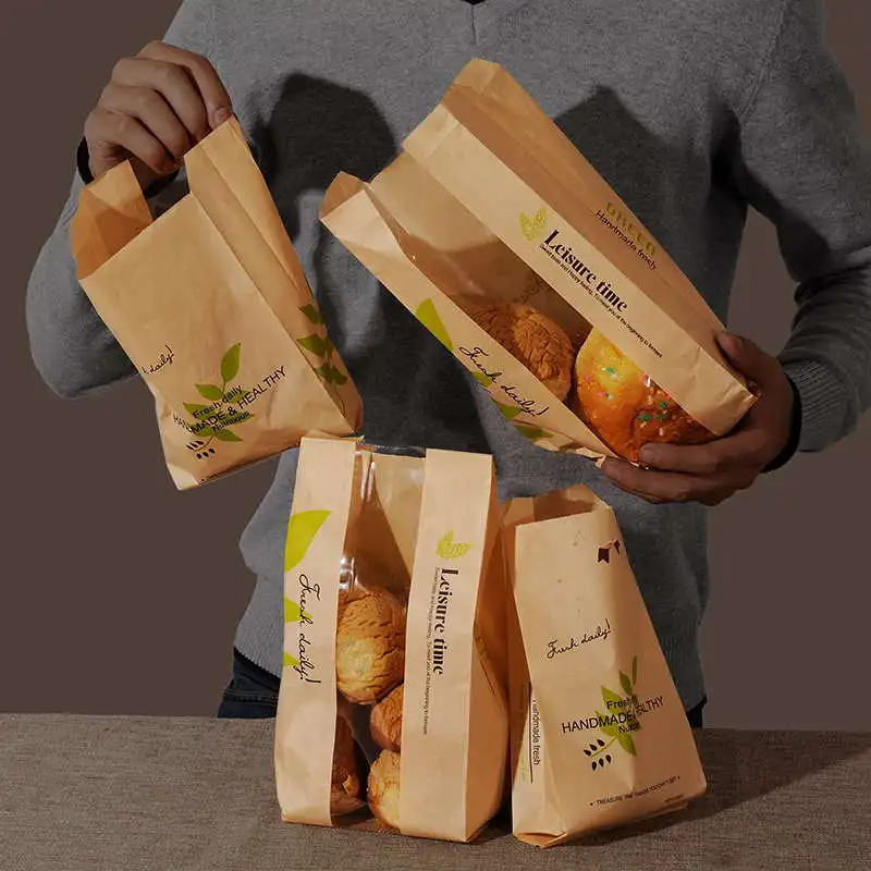 100 шт крафт-бумажный пакет, оконный хлеб в виде пончика, бумажные пакеты для упаковки еды, для торта, тоста, сделай сам, выпечка, упаковка белого и коричневого цвета