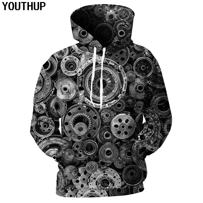 

YOUTHUP 2018 New Design 3d Hoodies Men Mechanical Gear 3d Print Men Hooded Sweatshirts Fashion Cool Hoodies Pullover Male Coat