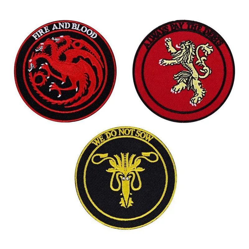 

Fabric Patch Sew On Badges Game of Thrones Embroidered House Targaryen Dragons Plates Backpack Icons Badge Clothing Decorations