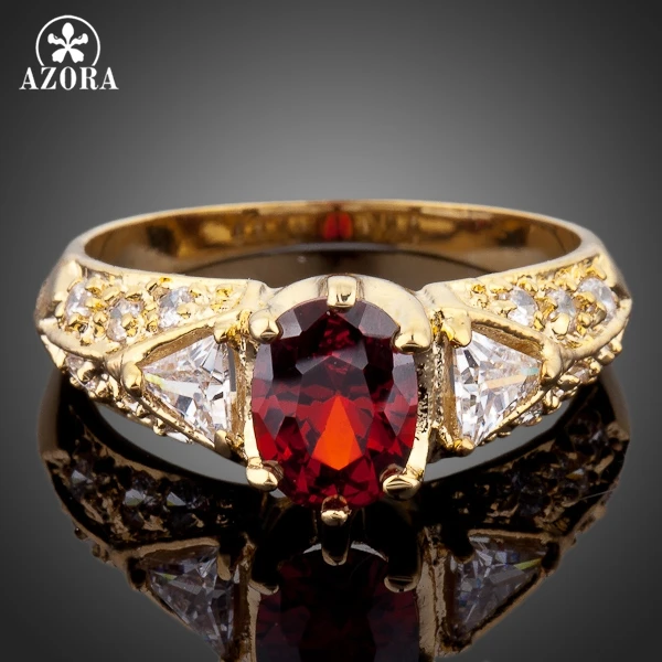 

AZORA Big Red Oval-cut Egg Shaped Cubic Zirconia Finger Ring TR0051