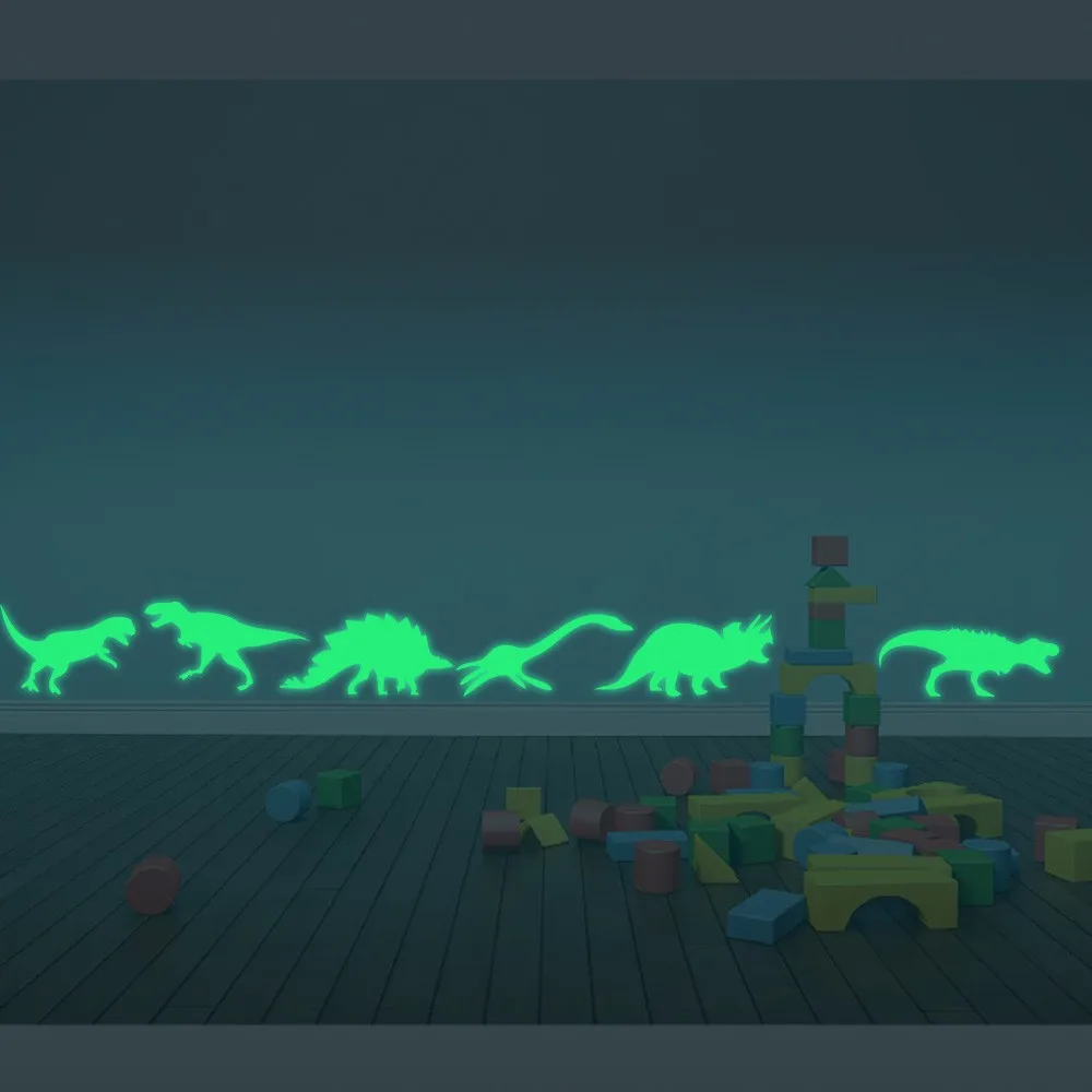 

9PCS 15x6cm Fluorescent Dinosaur Wall Sticker Luminous Glow in the Dark Stickers Home Decor Kid's room Decoration poster