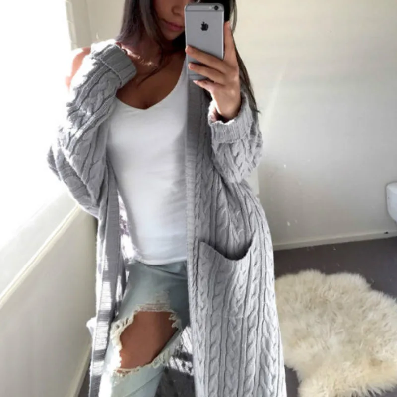 

Women Long Cardigan Loose Sweater Sleeve Knitted Outwear Jacket Coat Tops 1X