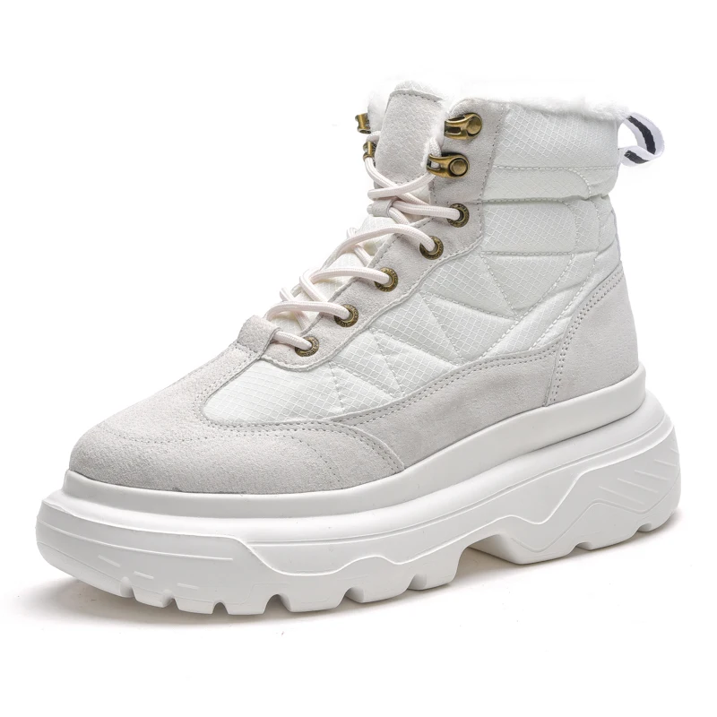 Зимние ботинки; Зимняя Теплая мужская обувь с хлопковой подкладкой; легкая обувь для бега; короткие ботильоны; спортивная обувь для улицы; нескользящие кроссовки - Цвет: White